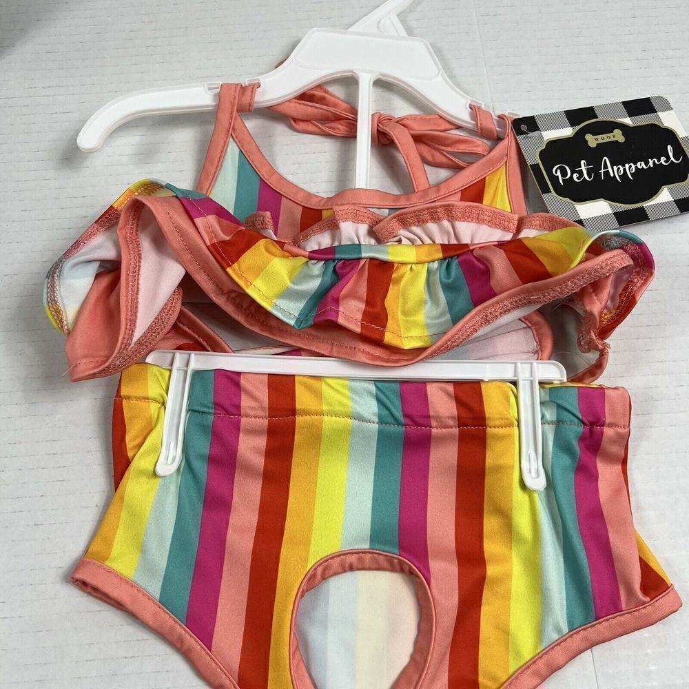 RAINBOW Stripe Dog Swim Suit Bikini L Large NEW Bathing Suit Costume - Picture 5 of 8